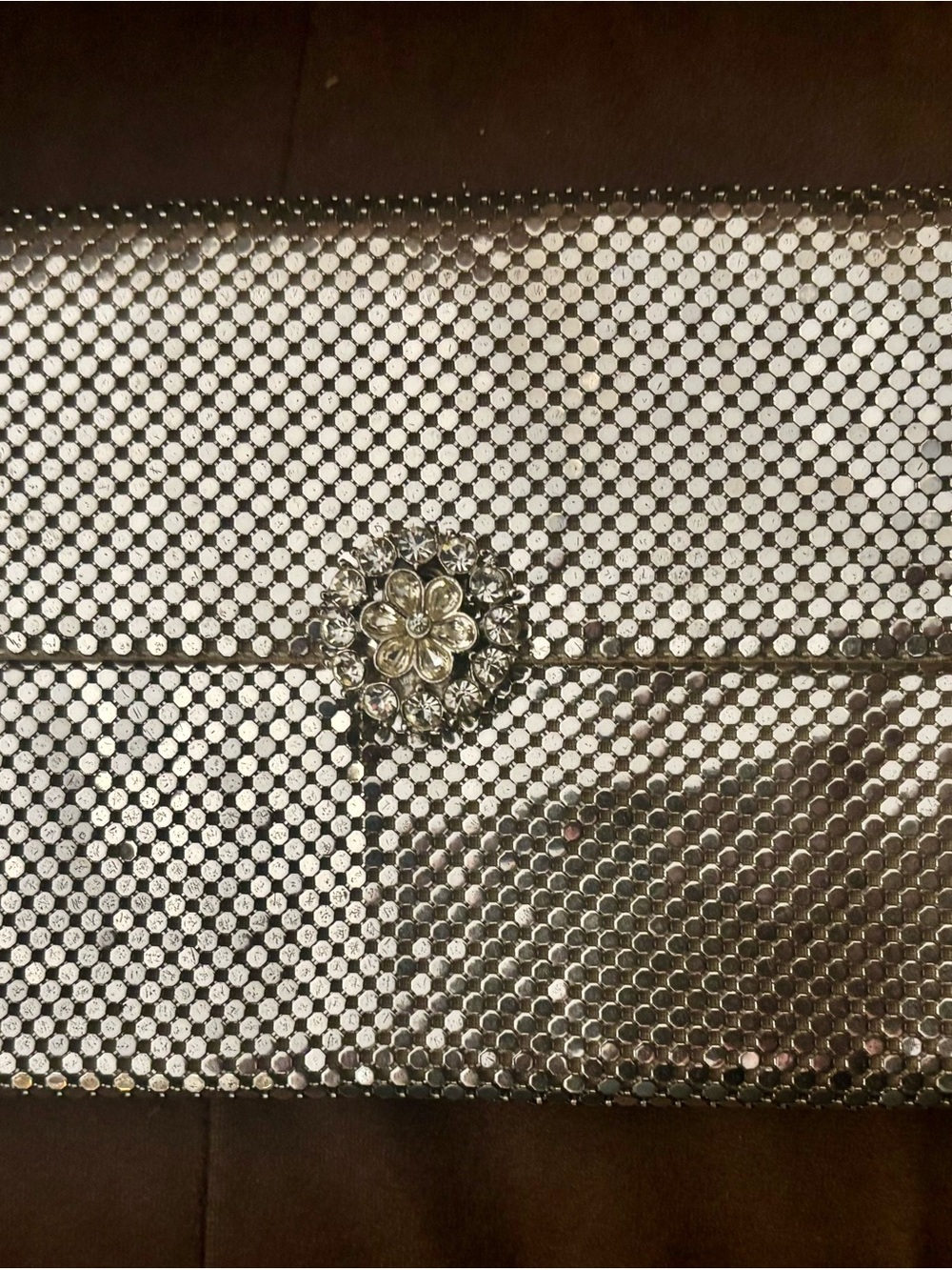 Vintage Whiting & Davis Silver Sequin Floral-Embellished Clutch